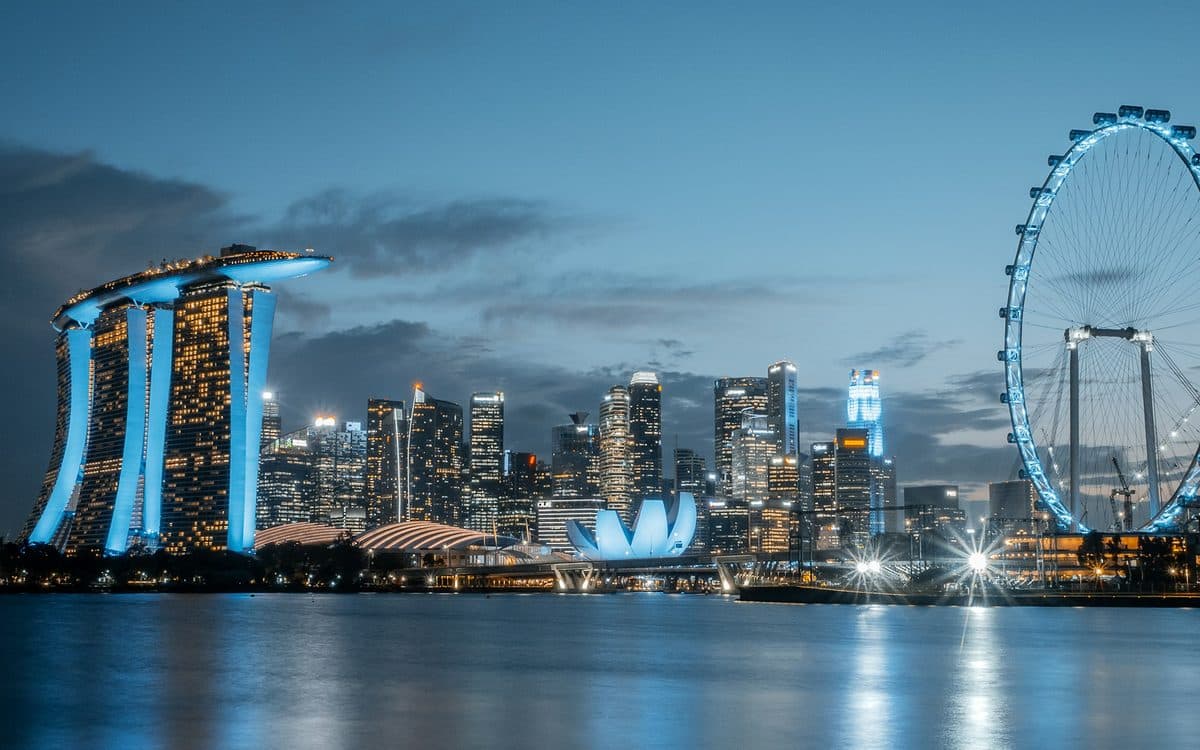 The Singapore skyline at Marina Bay